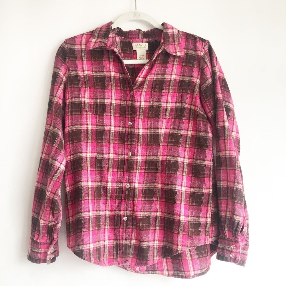 WRANGLER As You Wish Button Down Pink Plaid Shirt M